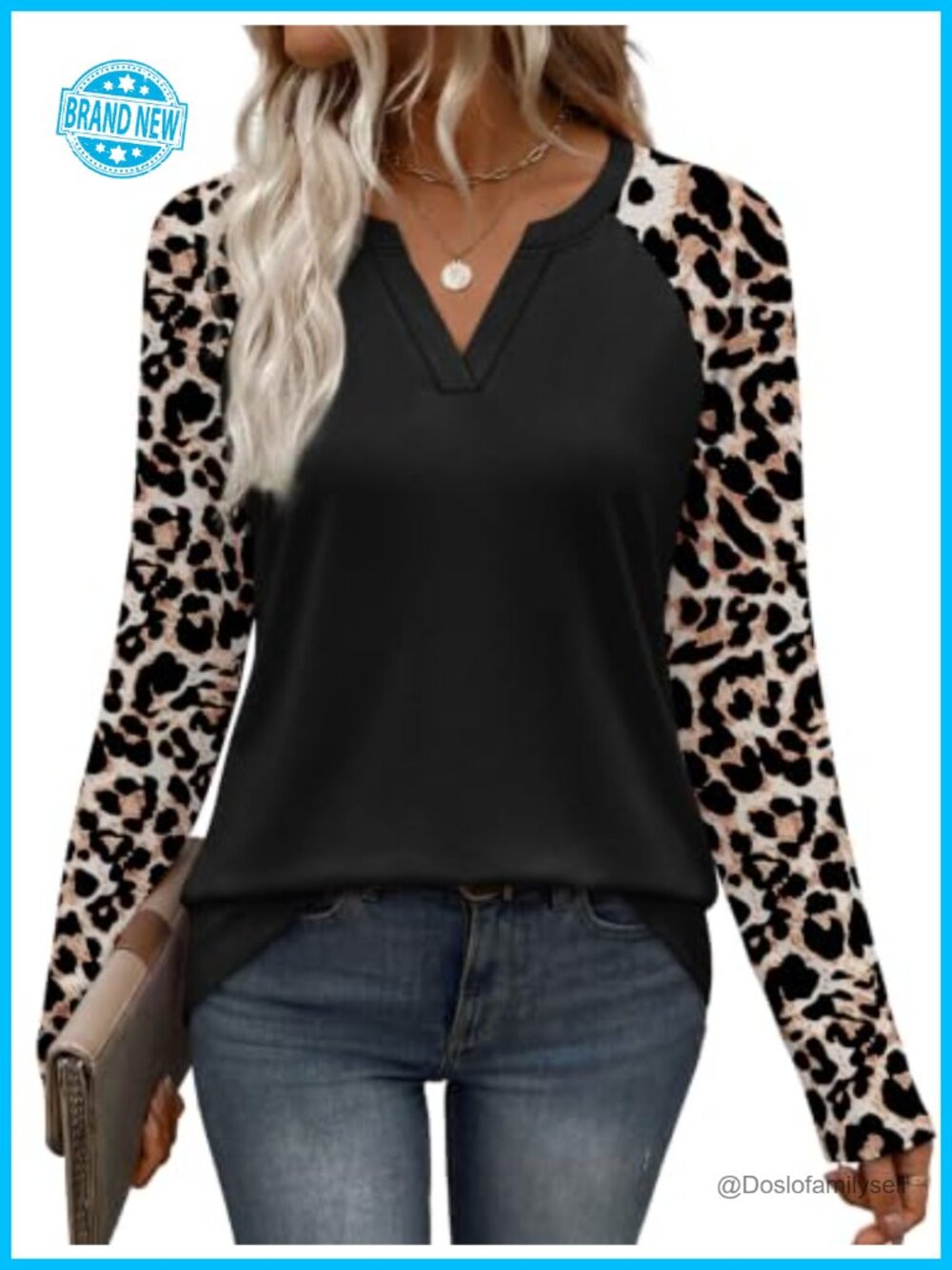 Womens Long Sleeve Color Block Raglan T-Shirt V-Neck Casual Fall Top